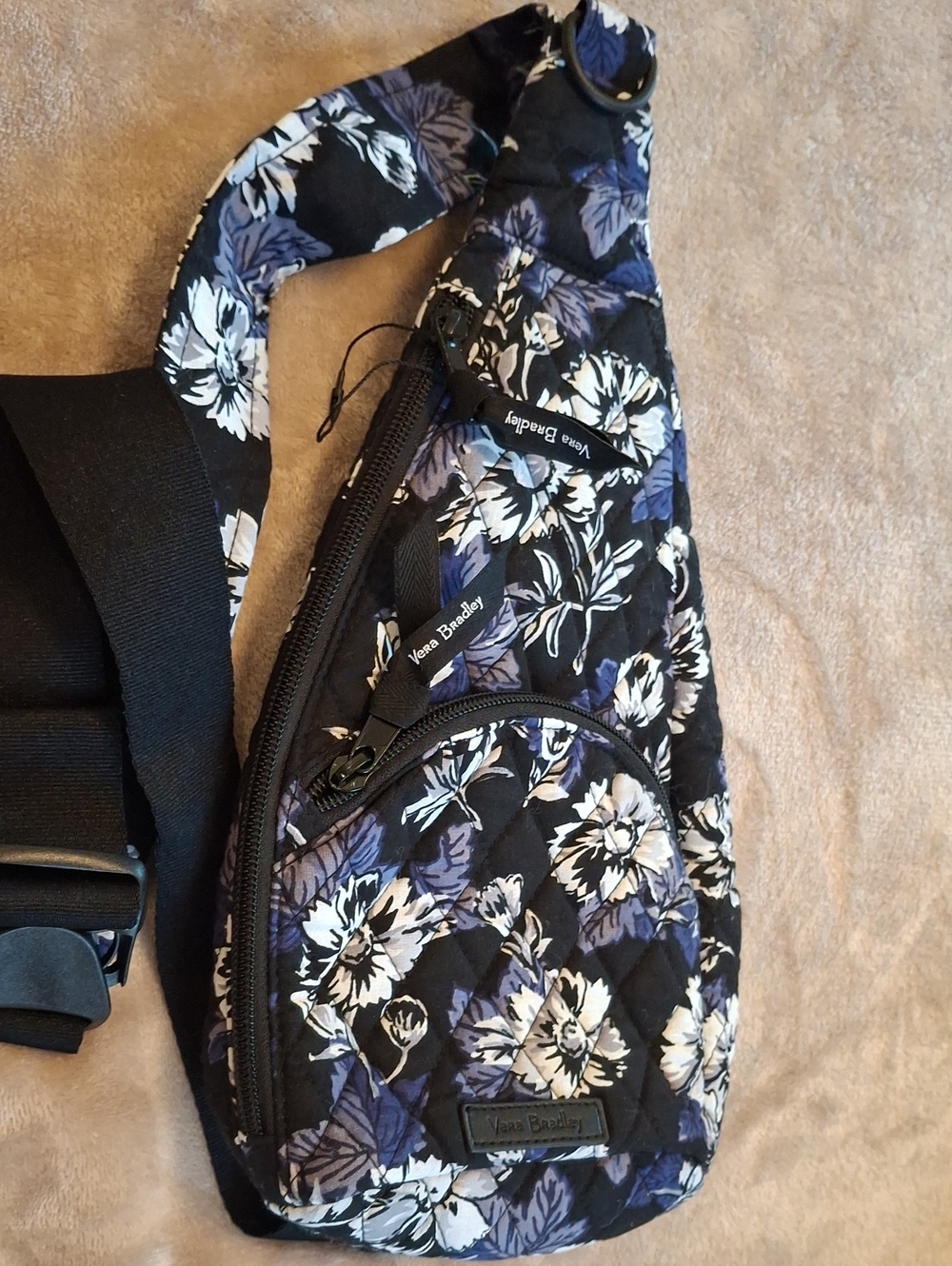 Vera Bradley Black Navy Floral Quilted Crossbody Sling